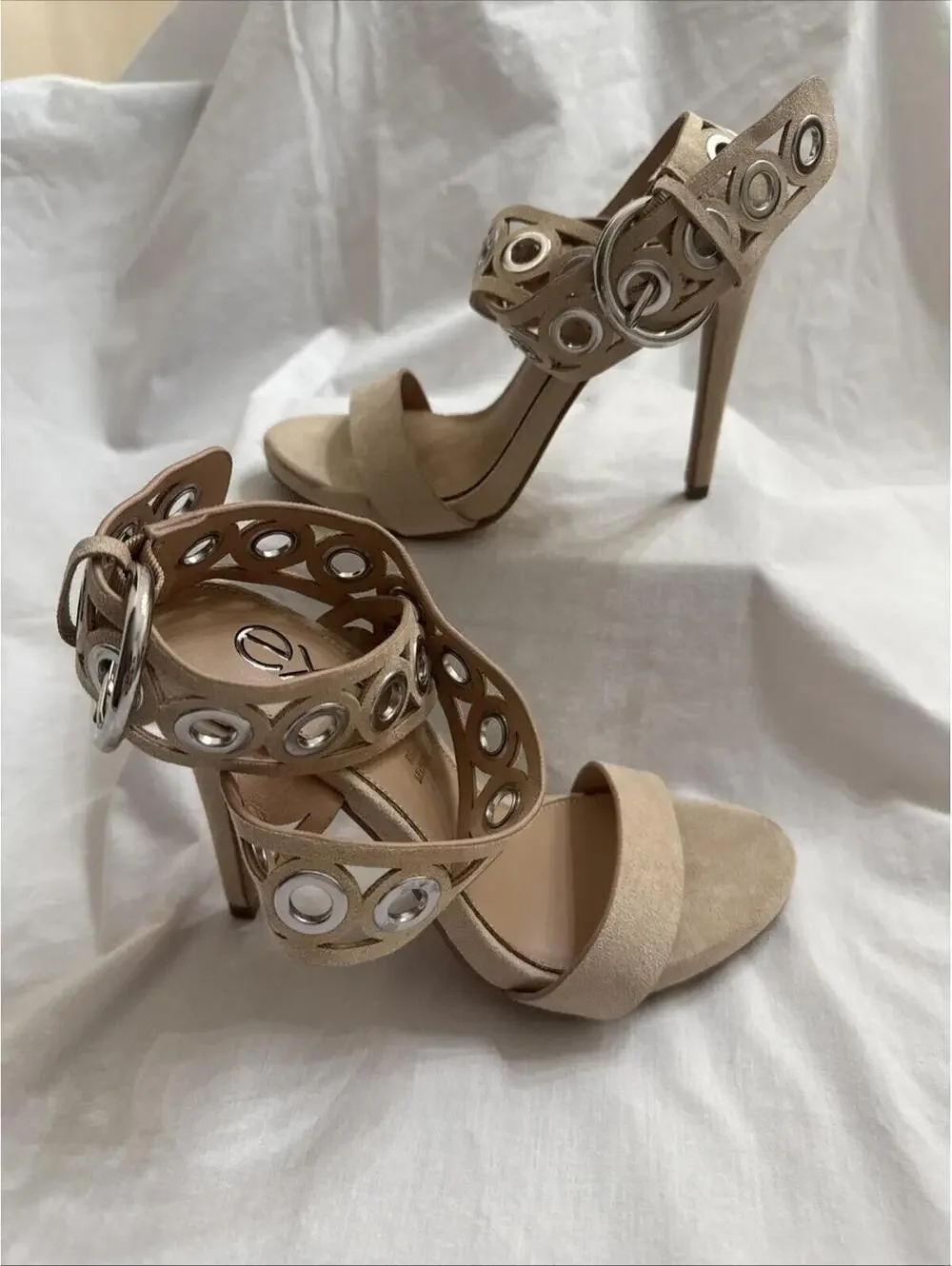 Exé Women’s Nude Beige High Heel Sandals – Real Leather – Size 38 (US 7.5)
